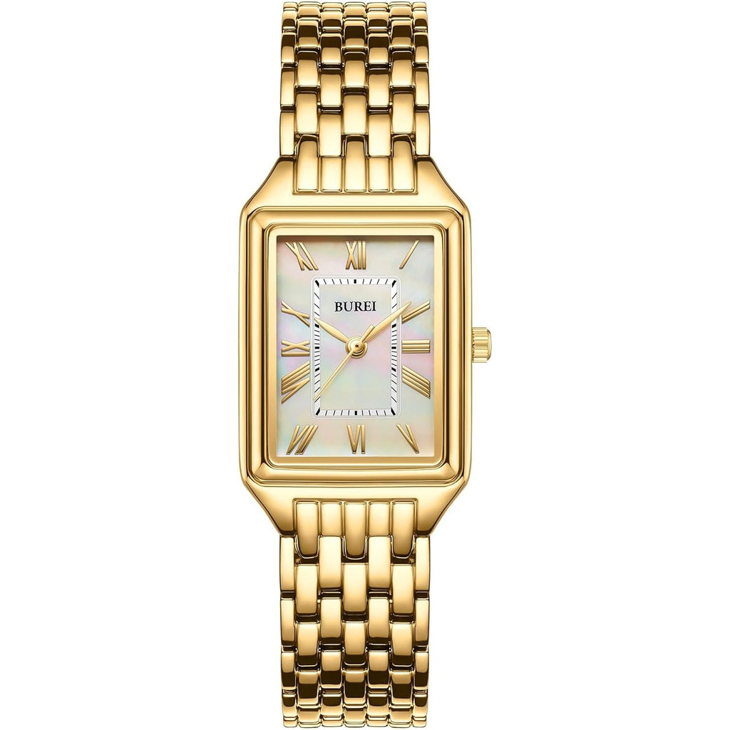 BUREI Women's Fashion Luxury Stainless Steel Watch Simple Quartz Waterproof Ladies Watch Three Hands Relogio Feminino (Gold and Rose Gold)