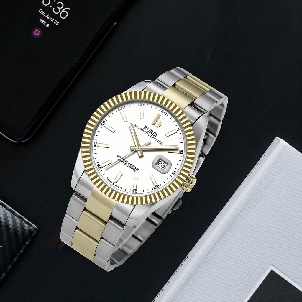 BUREI Men's Luxury Automatic Watch Fashion Waterproof Mechanical Watch, Adjustable Stainless Steel Two Tone Strap,Gift for Men