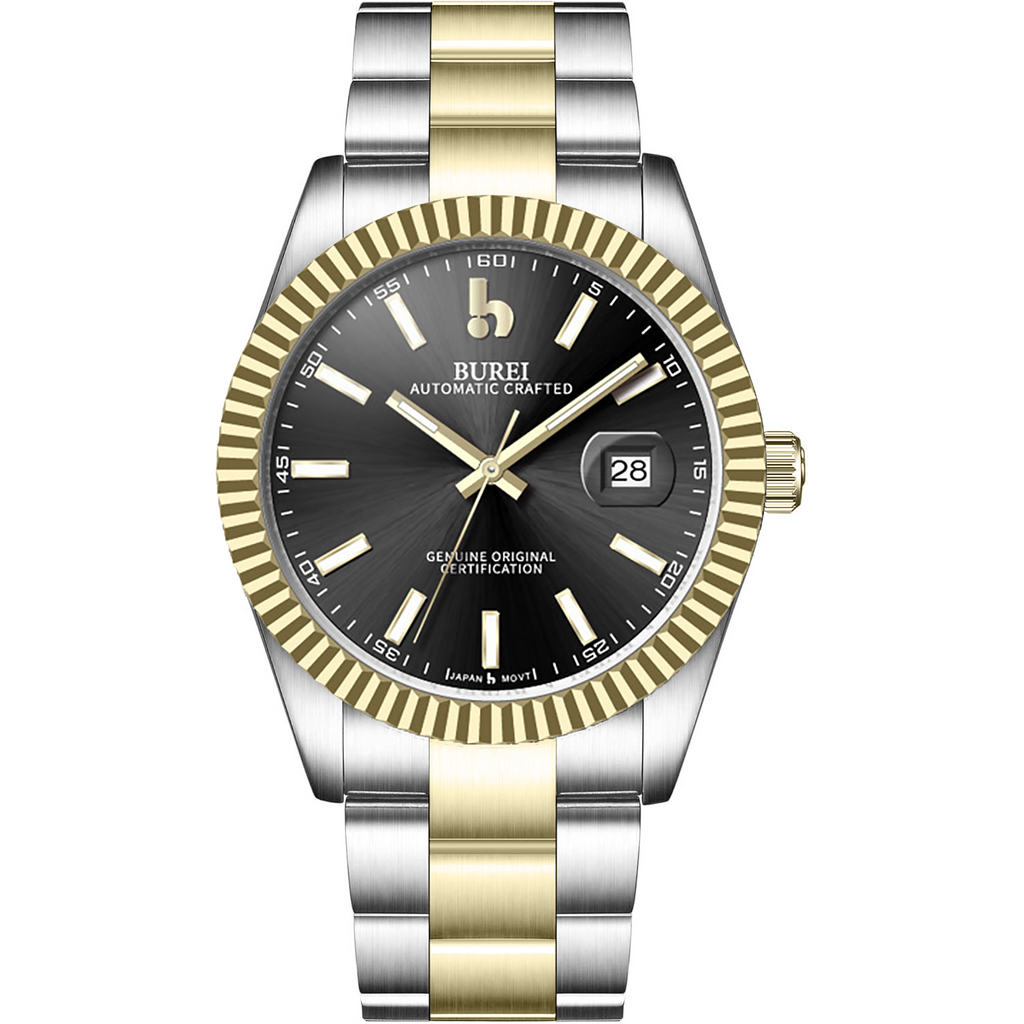 BUREI Men's Luxury Automatic Watch Fashion Waterproof Mechanical Watch, Adjustable Stainless Steel Two Tone Strap,Gift for Men