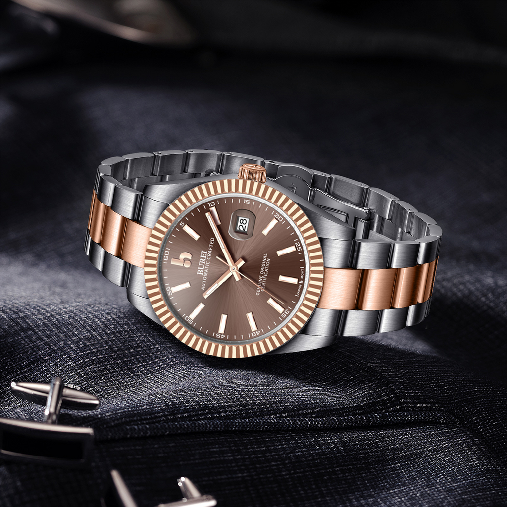 BUREI Men's Luxury Automatic Watch Fashion Waterproof Mechanical Watch, Adjustable Stainless Steel Two Tone Strap,Gift for Men