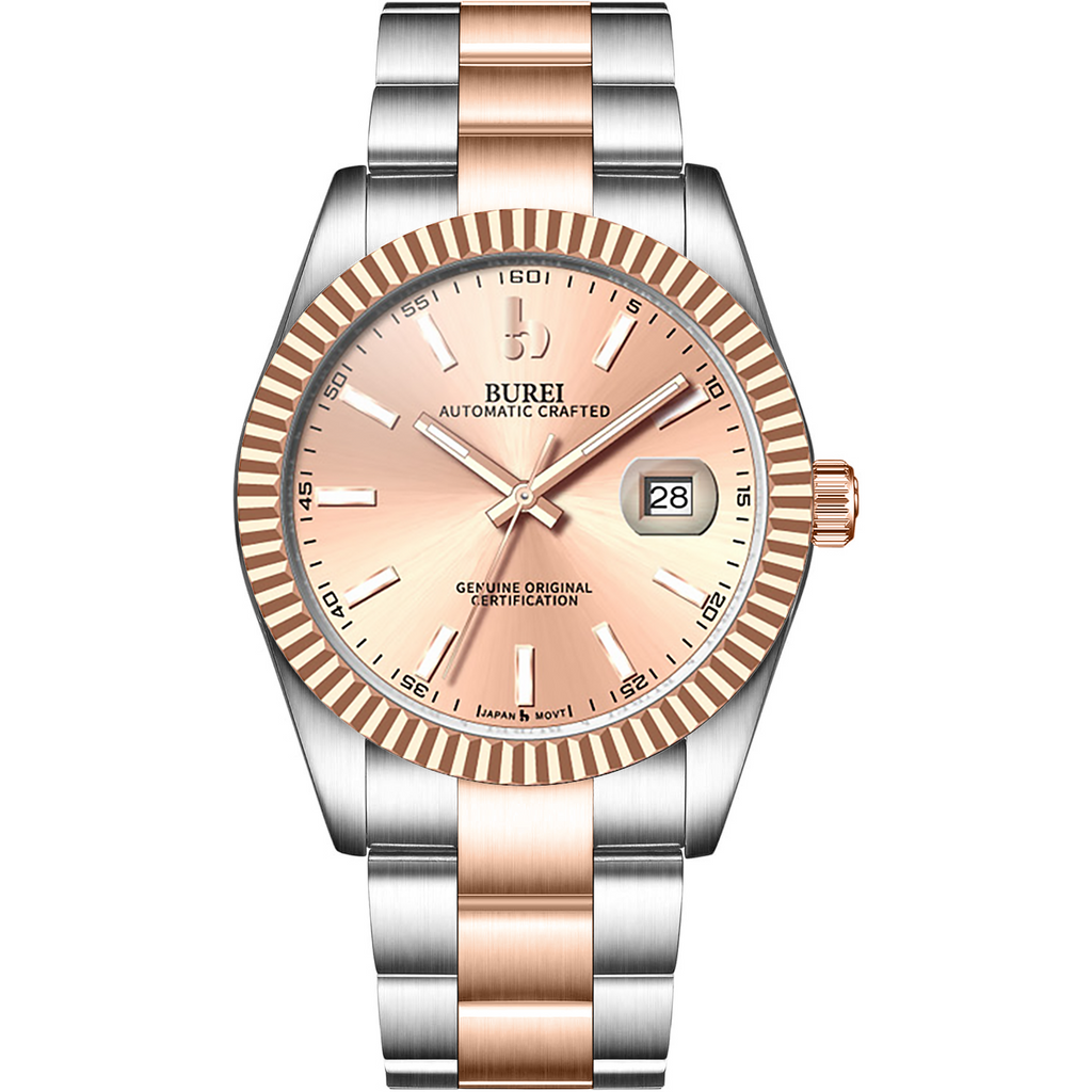 BUREI Men's Luxury Automatic Watch Fashion Waterproof Mechanical Watch, Adjustable Stainless Steel Two Tone Strap,Gift for Men