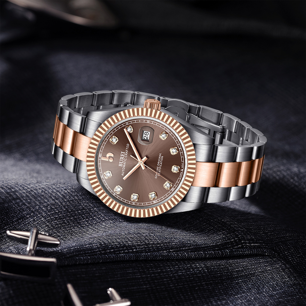 BUREI Men's Luxury Automatic Watch Fashion Waterproof Mechanical Watch, Adjustable Stainless Steel Two Tone Strap,Gift for Men