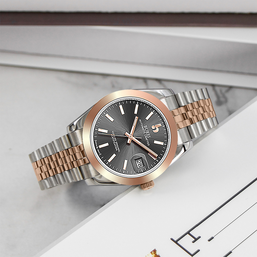 BUREI Men's Luxury Automatic Watch Fashion Waterproof Mechanical Watch, Adjustable Stainless Steel Two Tone Strap,Gift for Men