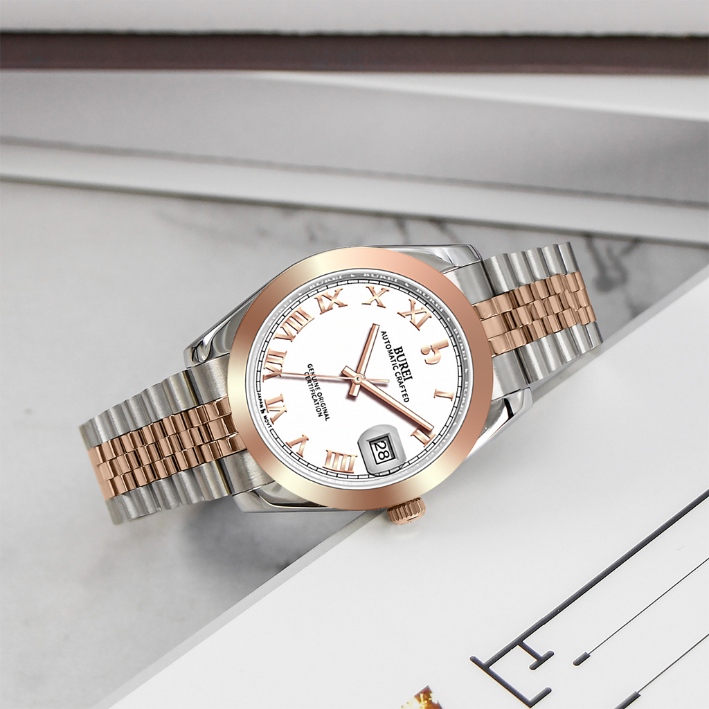 BUREI Men's Luxury Automatic Watch Fashion Waterproof Mechanical Watch, Adjustable Stainless Steel Two Tone Strap,Gift for Men