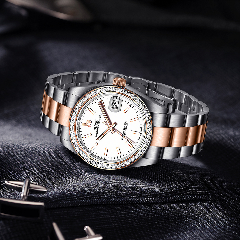 BUREI Men's Luxury Automatic Watch Fashion Waterproof Mechanical Watch, Adjustable Stainless Steel Two Tone Strap,Gift for Men