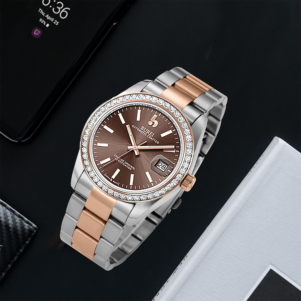 BUREI Men's Luxury Automatic Watch Fashion Waterproof Mechanical Watch, Adjustable Stainless Steel Two Tone Strap,Gift for Men