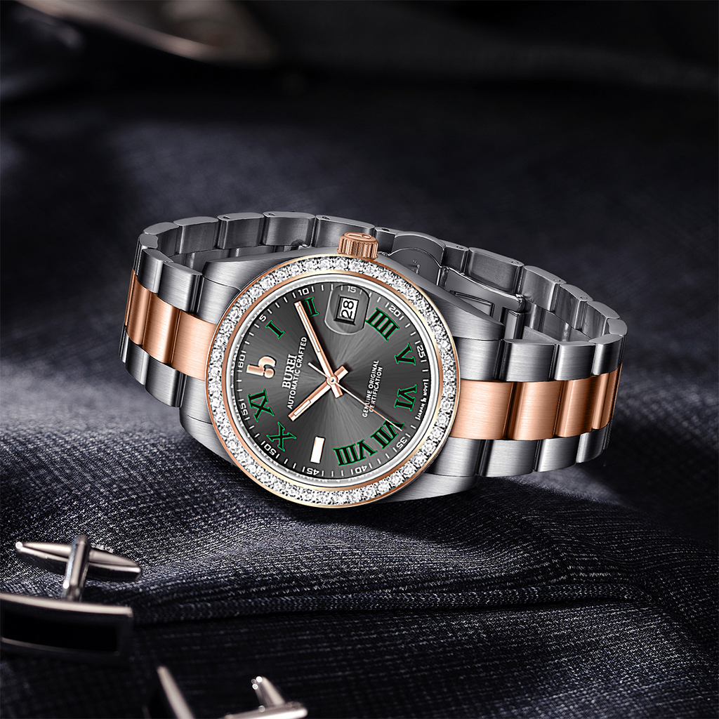 BUREI Men's Luxury Automatic Watch Fashion Waterproof Mechanical Watch, Adjustable Stainless Steel Two Tone Strap,Gift for Men