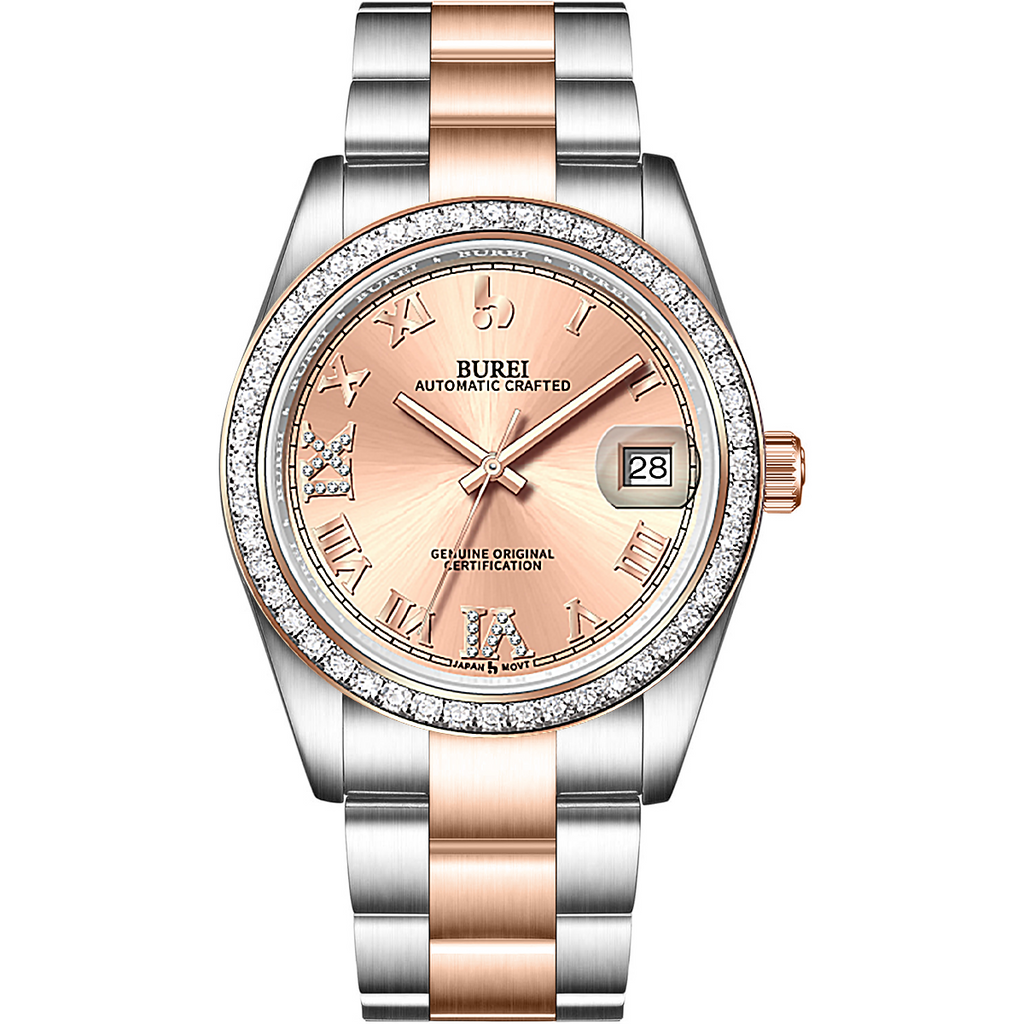 BUREI Men's Luxury Automatic Watch Fashion Waterproof Mechanical Watch, Adjustable Stainless Steel Two Tone Strap,Gift for Men