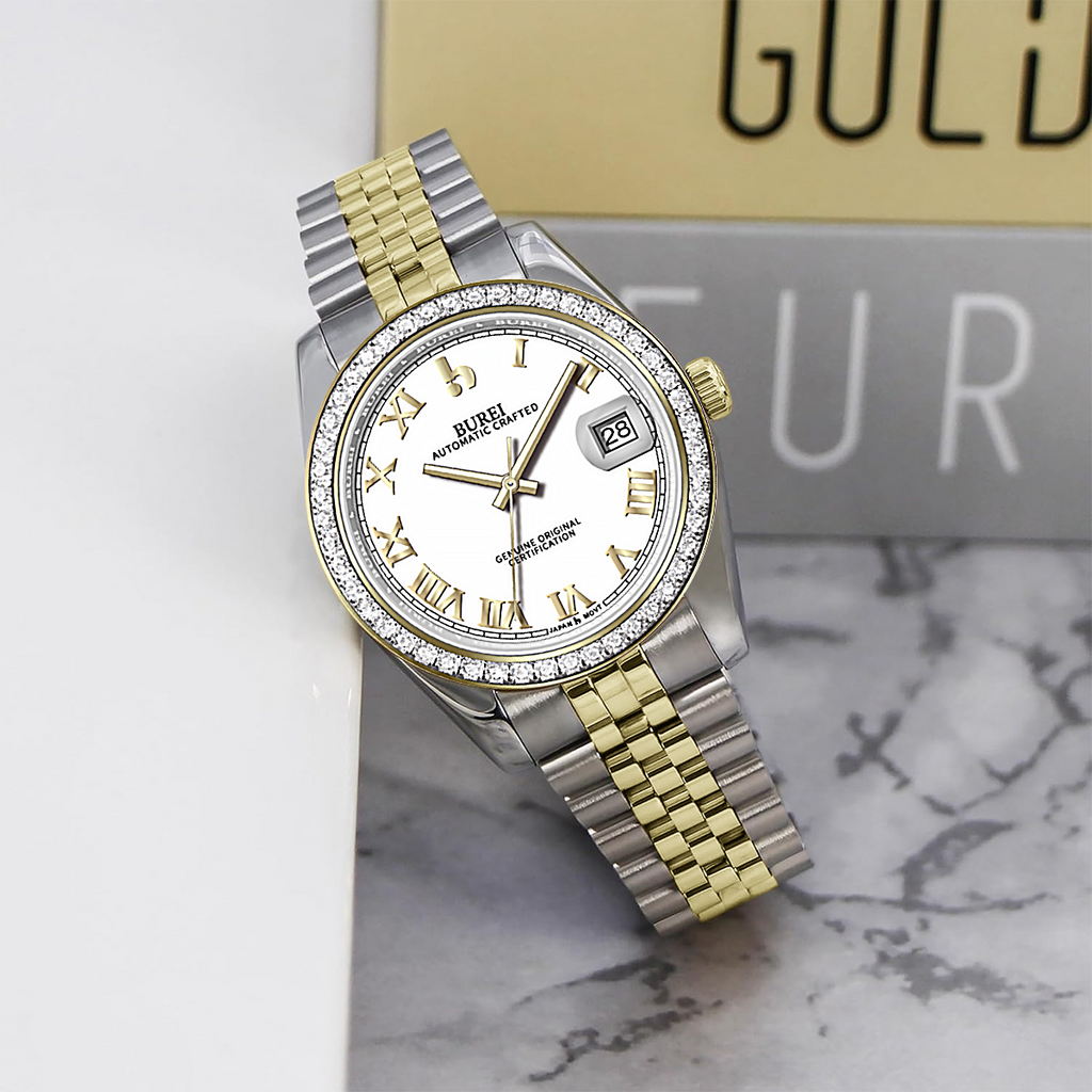 BUREI Men's Luxury Automatic Watch Fashion Waterproof Mechanical Watch, Adjustable Stainless Steel Two Tone Strap,Gift for Men