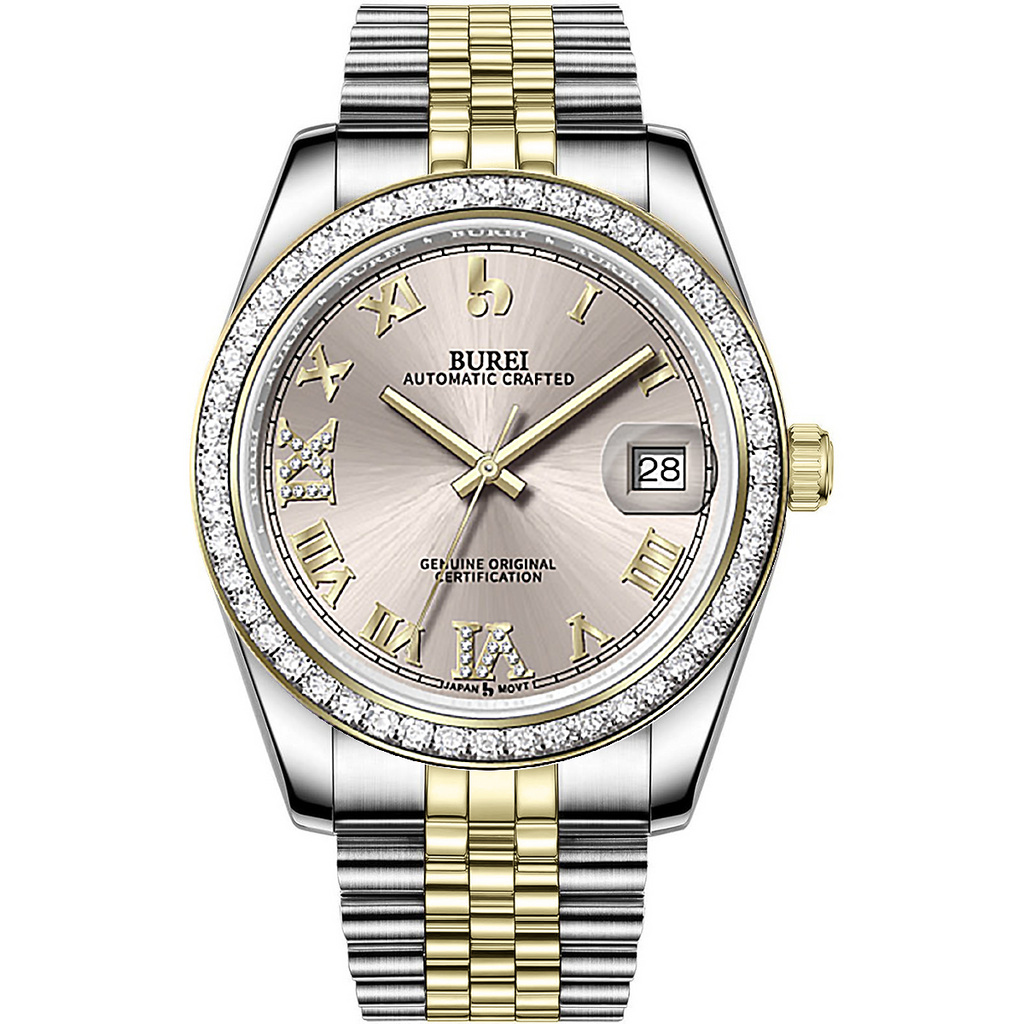 BUREI Men's Luxury Automatic Watch Fashion Waterproof Mechanical Watch, Adjustable Stainless Steel Two Tone Strap,Gift for Men