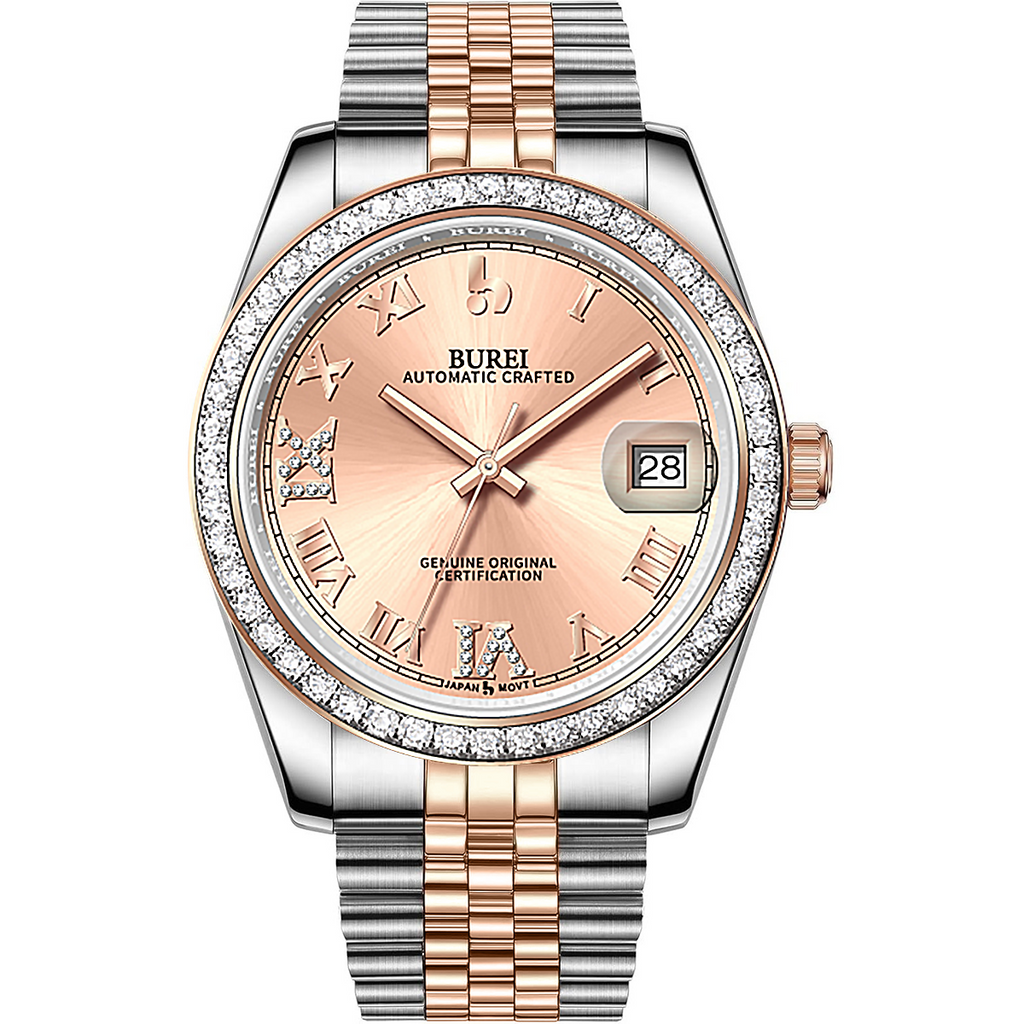 BUREI Men's Luxury Automatic Watch Fashion Waterproof Mechanical Watch, Adjustable Stainless Steel Two Tone Strap,Gift for Men