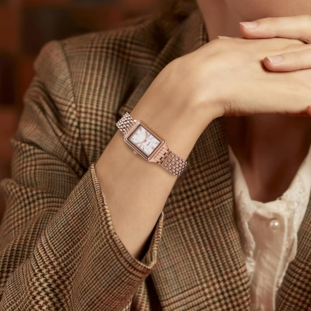 BUREI Women's Fashion Luxury Stainless Steel Watch Simple Quartz Waterproof Ladies Watch Three Hands Relogio Feminino (Gold and Rose Gold)
