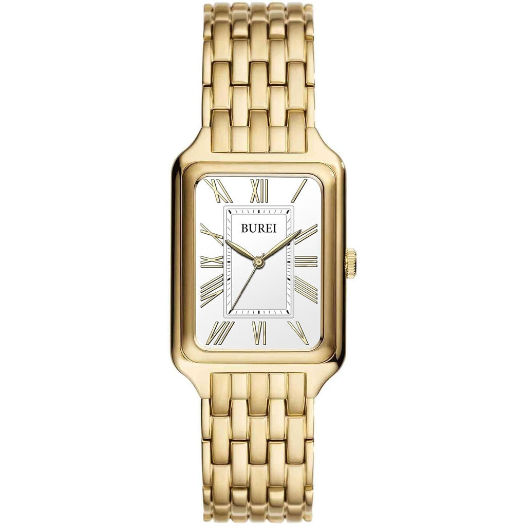 BUREI Women's Fashion Luxury Stainless Steel Watch Simple Quartz Waterproof Ladies Watch Three Hands Relogio Feminino (Gold and Rose Gold)