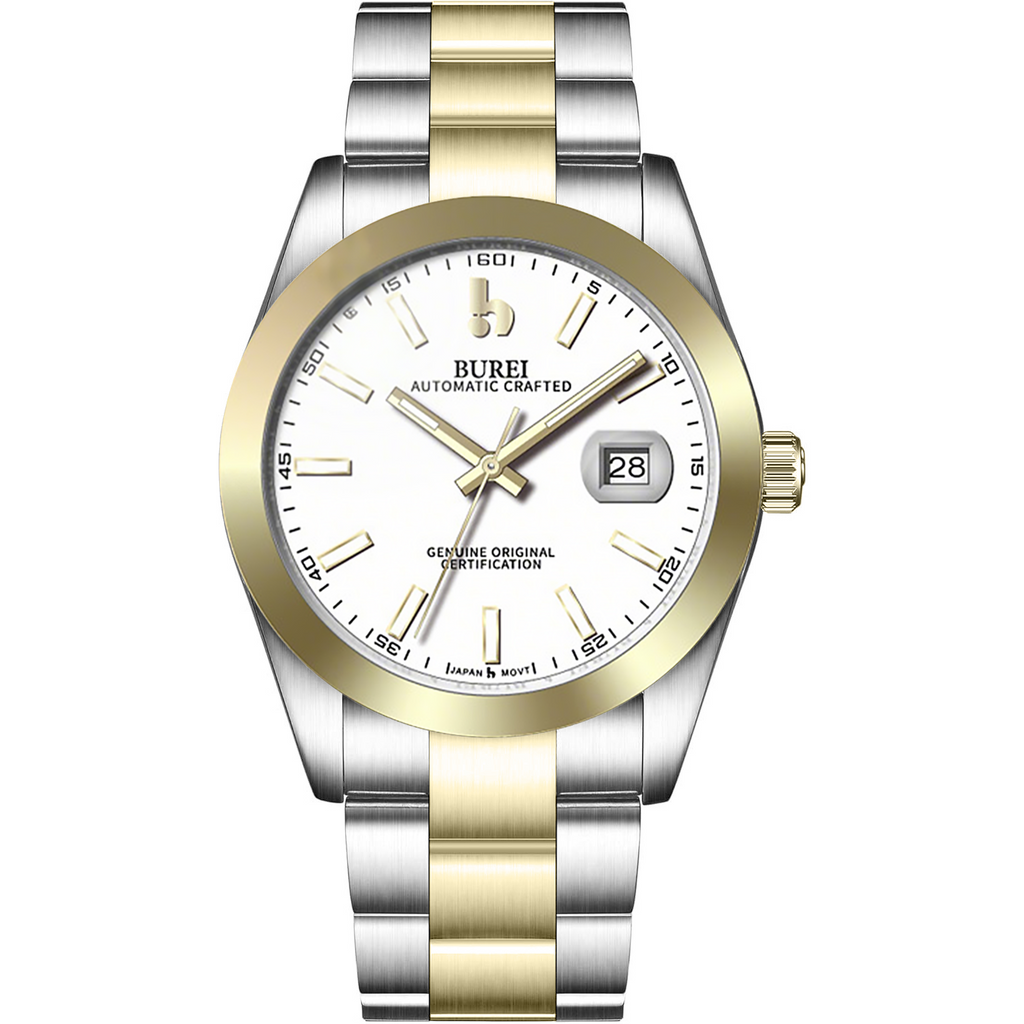 BUREI Men's Luxury Automatic Watch Fashion Waterproof Mechanical Watch, Adjustable Stainless Steel Two Tone Strap,Gift for Men