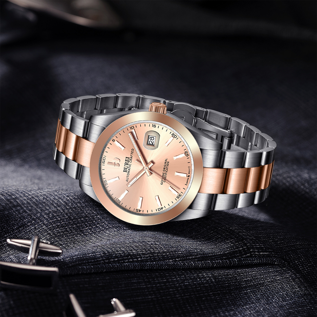 BUREI Men's Luxury Automatic Watch Fashion Waterproof Mechanical Watch, Adjustable Stainless Steel Two Tone Strap,Gift for Men