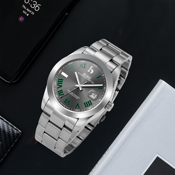 BUREI Mens Watch 41mm, Stainless Steel Analog Quartz, Waterproof with Calendar, Sapphire Crystal Dial, Business Casual Luxury Wristwatch