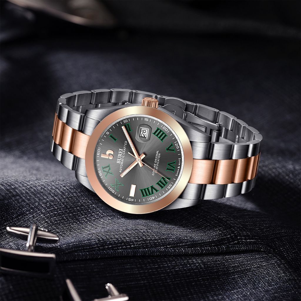 BUREI Men's Luxury Automatic Watch Fashion Waterproof Mechanical Watch, Adjustable Stainless Steel Two Tone Strap,Gift for Men