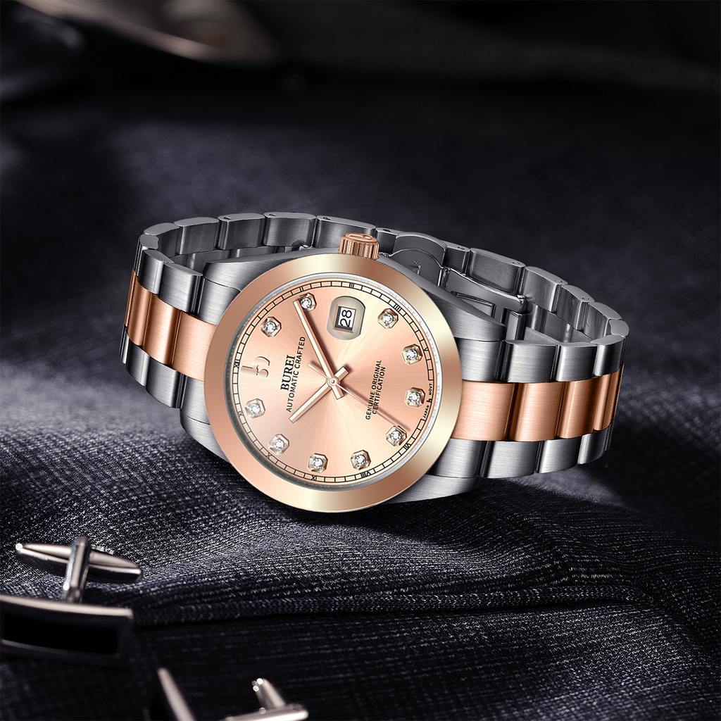 BUREI Men's Luxury Automatic Watch Fashion Waterproof Mechanical Watch, Adjustable Stainless Steel Two Tone Strap,Gift for Men