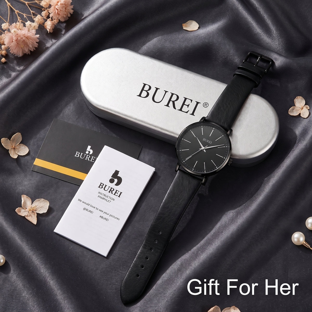 BUREL Women's Minimalist Large Face Leather Watch