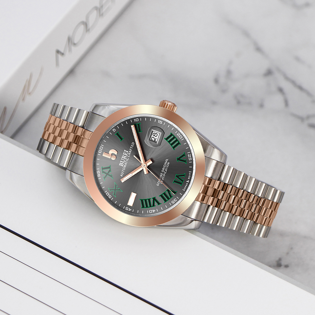 BUREI Men's Luxury Automatic Watch Fashion Waterproof Mechanical Watch, Adjustable Stainless Steel Two Tone Strap,Gift for Men
