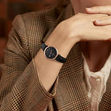 BUREI Women's Black Leather Strap Watch Fashion Simple Analog Quartz Waterproof Watches for Women Three Hands,Gift for her