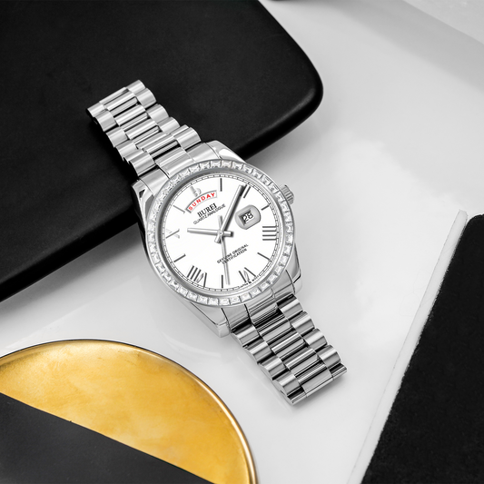 BUREI Mens Watch 41mm, Stainless Steel Analog Quartz, Waterproof with Calendar, Sapphire Crystal Dial, Business Casual Luxury Wristwatch