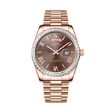 BUREI Mens Luxury Analog Quartz Watches Black Dial Date Display Sapphire Crystal Lens with Two Tones Stainless Steel Band