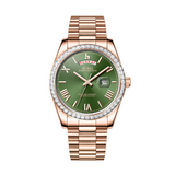 BUREI Mens Luxury Analog Quartz Watches Black Dial Date Display Sapphire Crystal Lens with Two Tones Stainless Steel Band