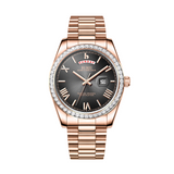 BUREI Mens Luxury Analog Quartz Watches Black Dial Date Display Sapphire Crystal Lens with Two Tones Stainless Steel Band
