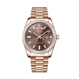 BUREI Mens Luxury Analog Quartz Watches Black Dial Date Display Sapphire Crystal Lens with Two Tones Stainless Steel Band