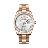 BUREI Mens Luxury Analog Quartz Watches Black Dial Date Display Sapphire Crystal Lens with Two Tones Stainless Steel Band