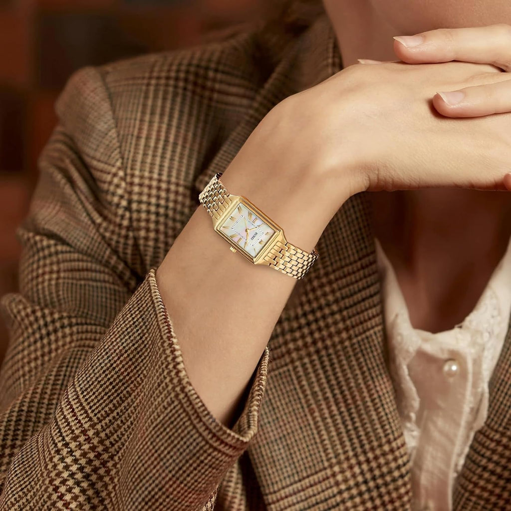 BUREI Women's Fashion Luxury Stainless Steel Watch Simple Quartz Waterproof Ladies Watch Three Hands Relogio Feminino (Gold and Rose Gold)