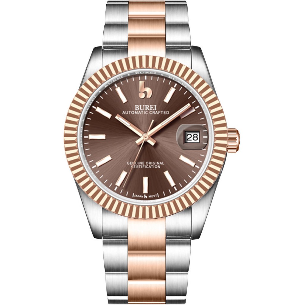 BUREI Men's Luxury Automatic Watch Fashion Waterproof Mechanical Watch, Adjustable Stainless Steel Two Tone Strap,Gift for Men