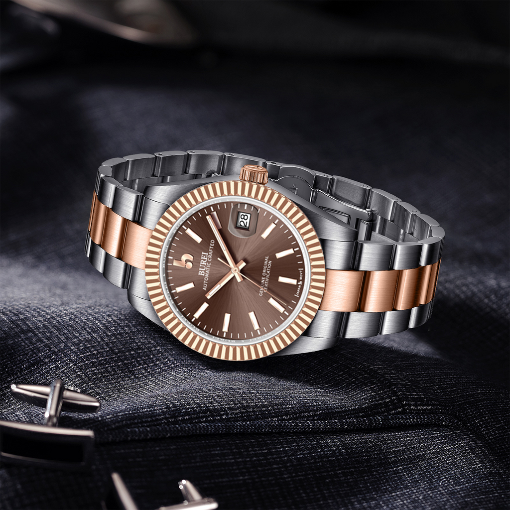 BUREI Men's Luxury Automatic Watch Fashion Waterproof Mechanical Watch, Adjustable Stainless Steel Two Tone Strap,Gift for Men