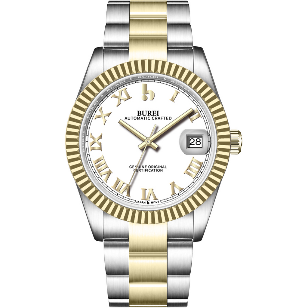 BUREI Men's Luxury Automatic Watch Fashion Waterproof Mechanical Watch, Adjustable Stainless Steel Two Tone Strap,Gift for Men