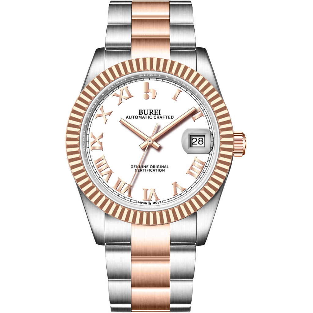 BUREI Men's Luxury Automatic Watch Fashion Waterproof Mechanical Watch, Adjustable Stainless Steel Two Tone Strap,Gift for Men
