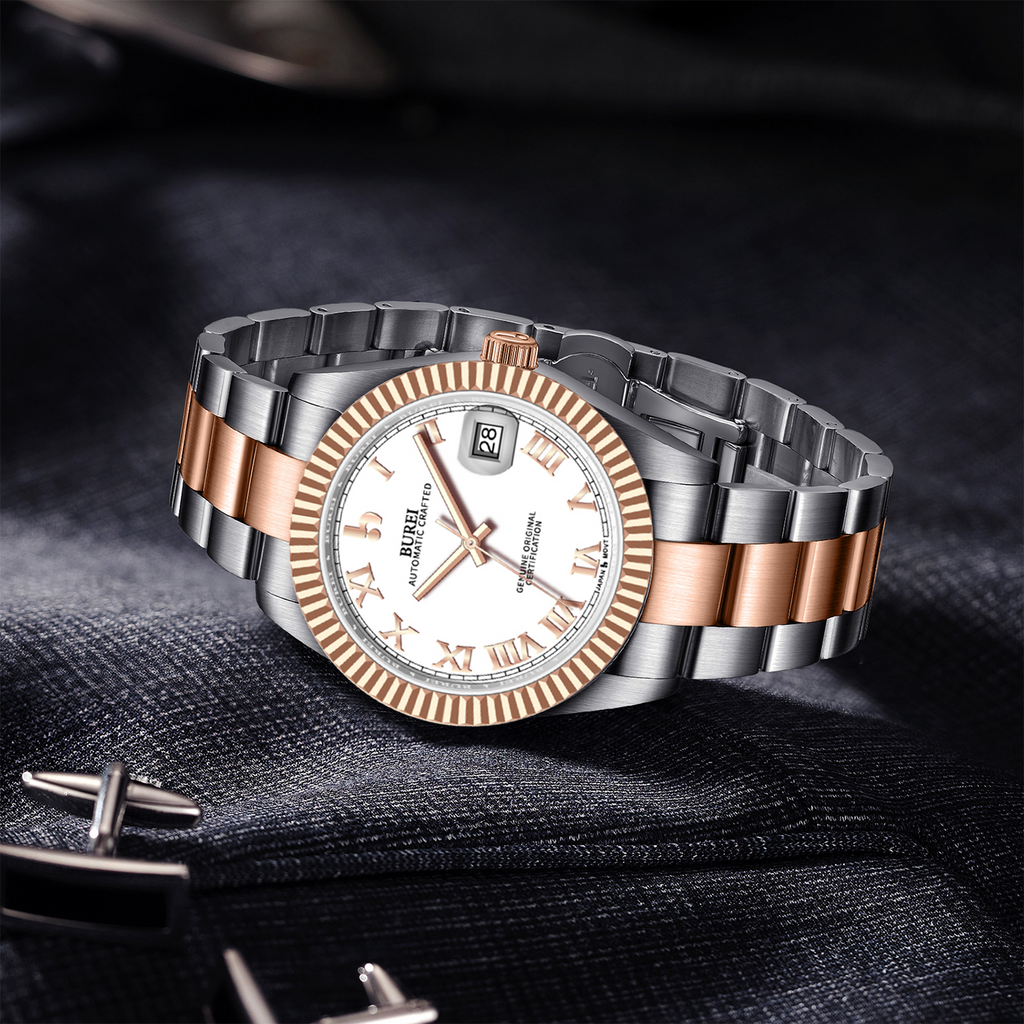 BUREI Men's Luxury Automatic Watch Fashion Waterproof Mechanical Watch, Adjustable Stainless Steel Two Tone Strap,Gift for Men