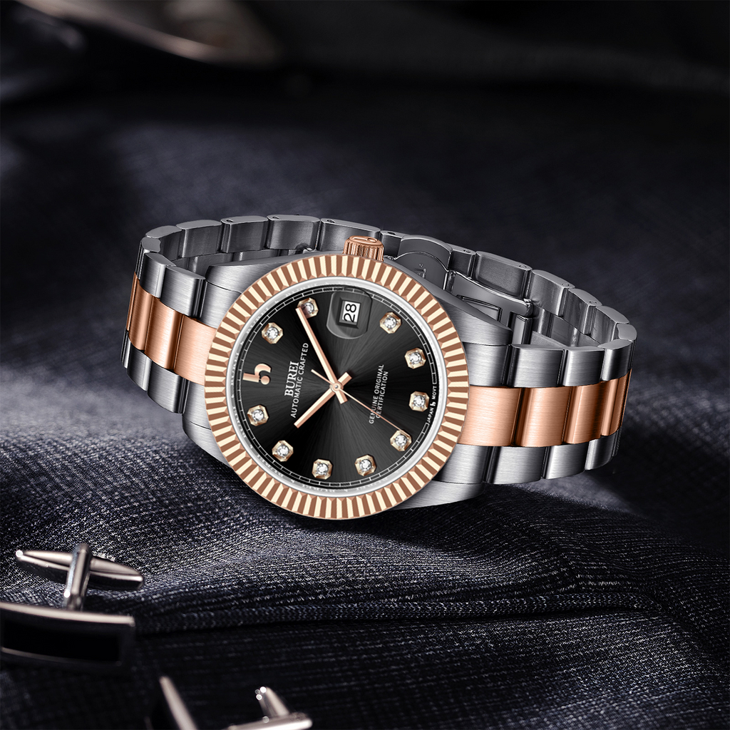 BUREI Men's Luxury Automatic Watch Fashion Waterproof Mechanical Watch, Adjustable Stainless Steel Two Tone Strap,Gift for Men