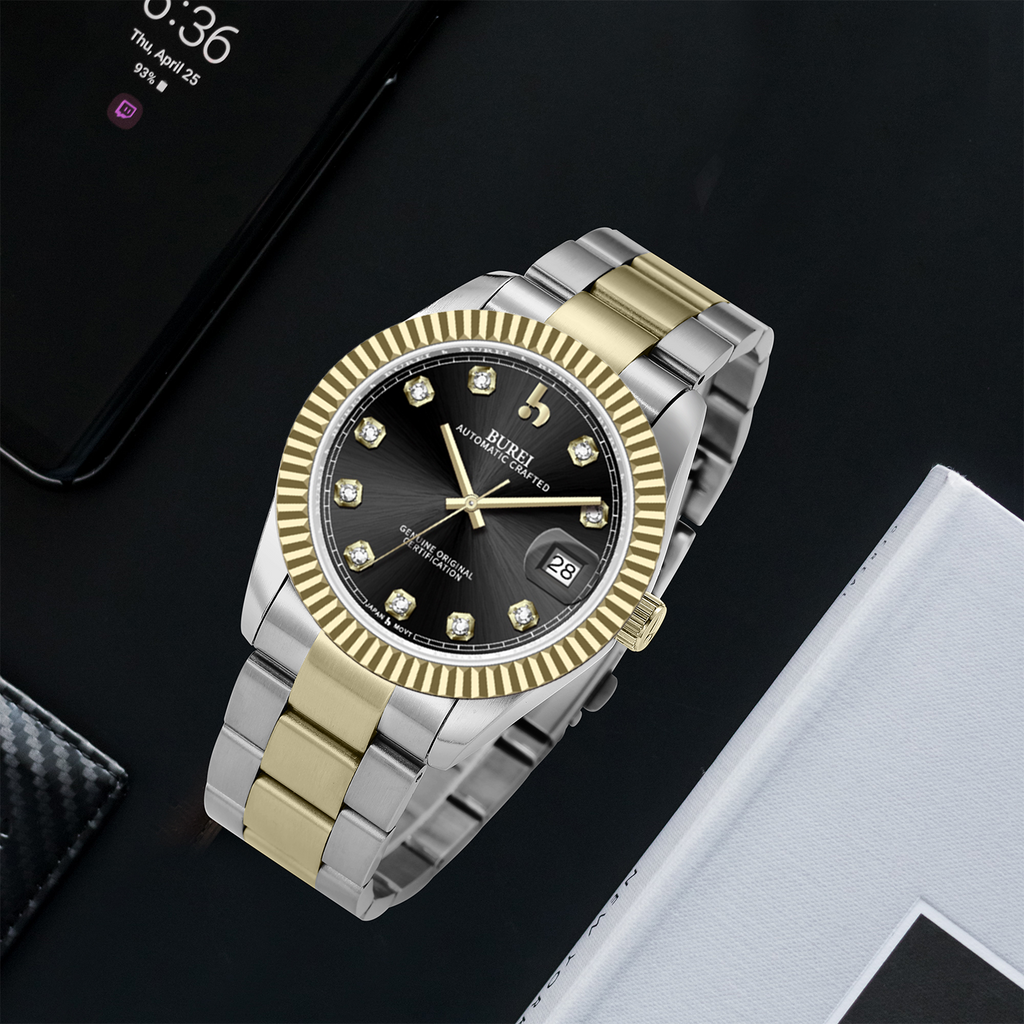 BUREI Men's Luxury Automatic Watch Fashion Waterproof Mechanical Watch, Adjustable Stainless Steel Two Tone Strap,Gift for Men
