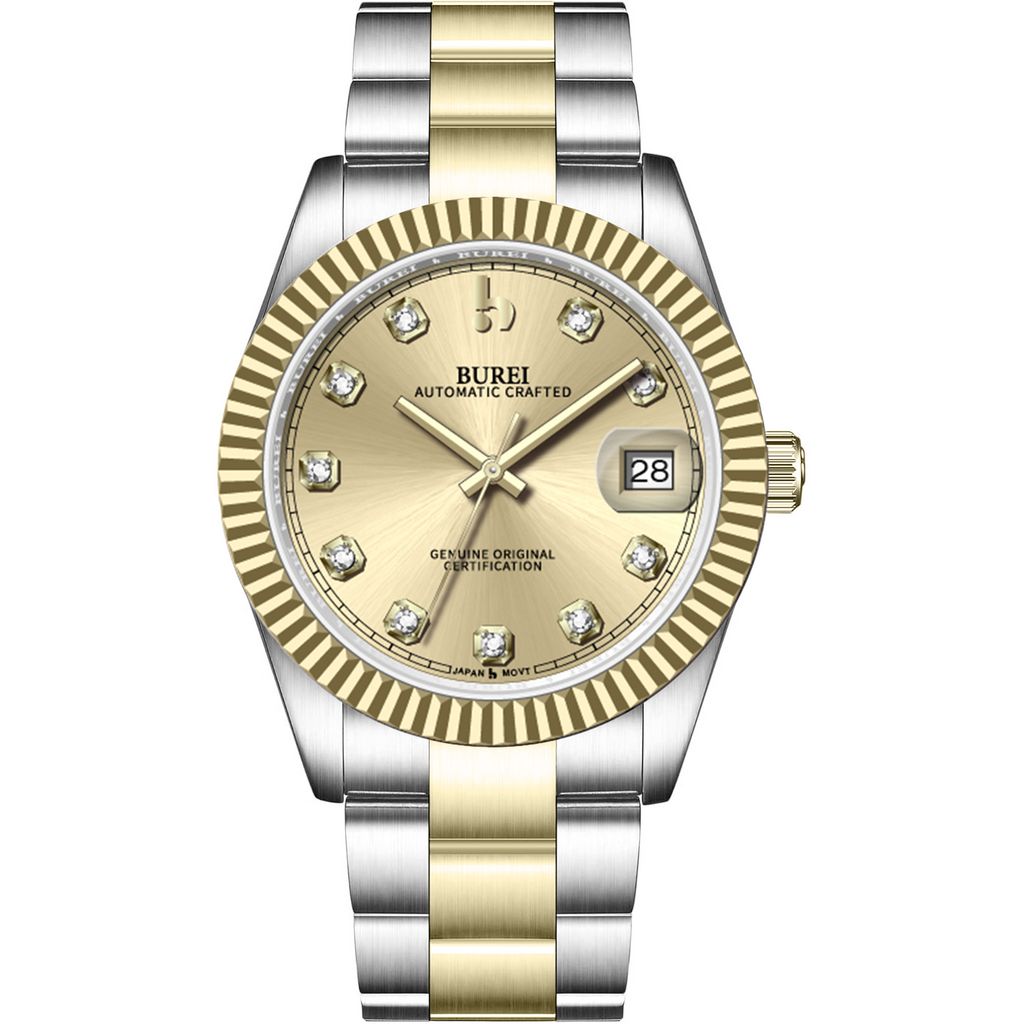 BUREI Men's Luxury Automatic Watch Fashion Waterproof Mechanical Watch, Adjustable Stainless Steel Two Tone Strap,Gift for Men