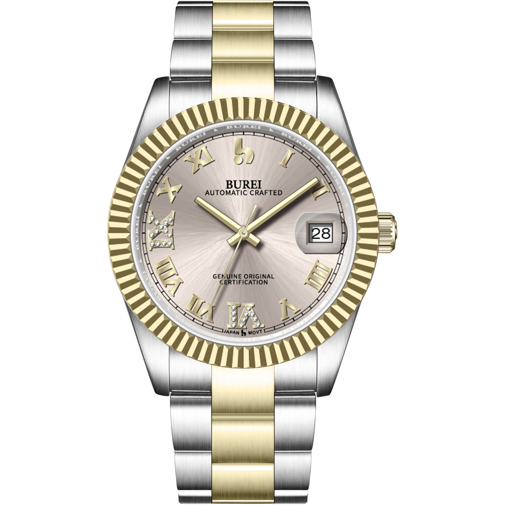 BUREI Men's Luxury Automatic Watch Fashion Waterproof Mechanical Watch, Adjustable Stainless Steel Two Tone Strap,Gift for Men