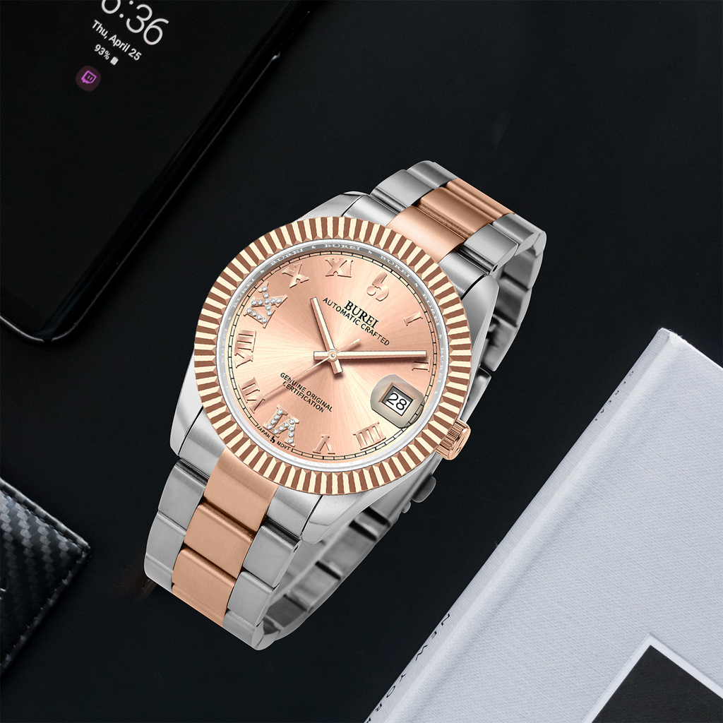 BUREI Men's Luxury Automatic Watch Fashion Waterproof Mechanical Watch, Adjustable Stainless Steel Two Tone Strap,Gift for Men