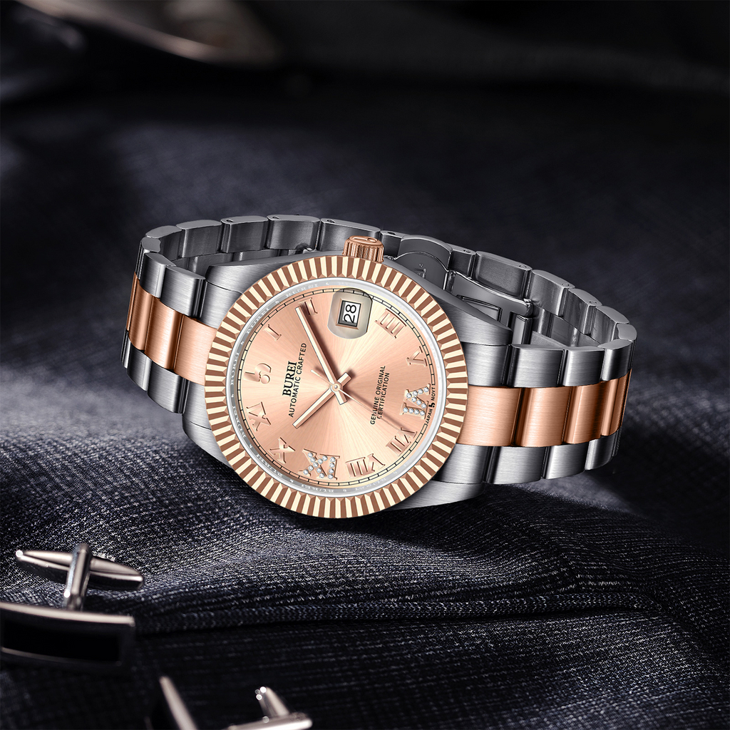 BUREI Men's Luxury Automatic Watch Fashion Waterproof Mechanical Watch, Adjustable Stainless Steel Two Tone Strap,Gift for Men