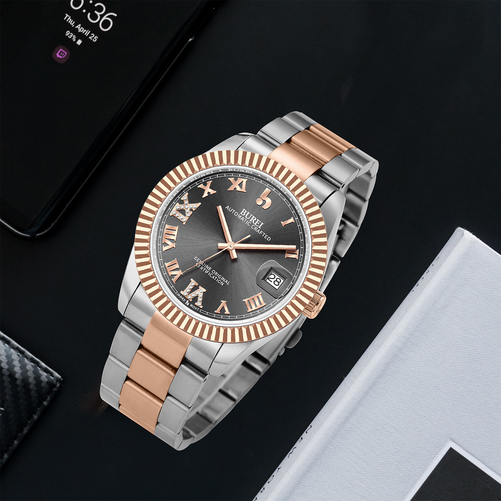 BUREI Men's Luxury Automatic Watch Fashion Waterproof Mechanical Watch, Adjustable Stainless Steel Two Tone Strap,Gift for Men