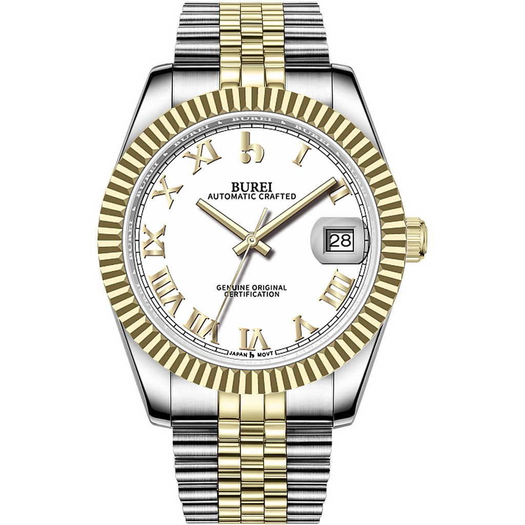 BUREI Men's Luxury Automatic Watch Fashion Waterproof Mechanical Watch, Adjustable Stainless Steel Two Tone Strap,Gift for Men