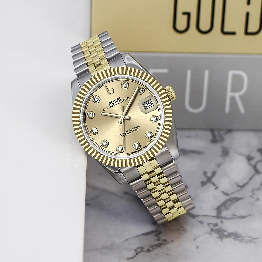 BUREI Men's Luxury Automatic Watch Fashion Waterproof Mechanical Watch, Adjustable Stainless Steel Two Tone Strap,Gift for Men