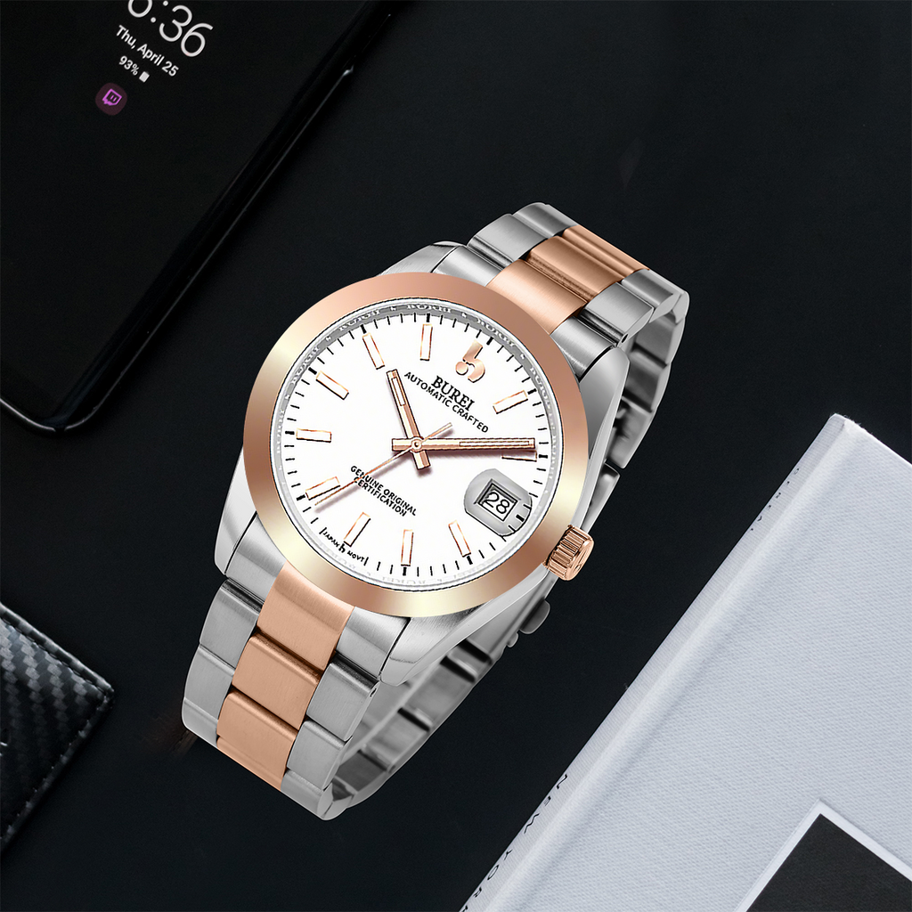 BUREI Men's Luxury Automatic Watch Fashion Waterproof Mechanical Watch, Adjustable Stainless Steel Two Tone Strap,Gift for Men