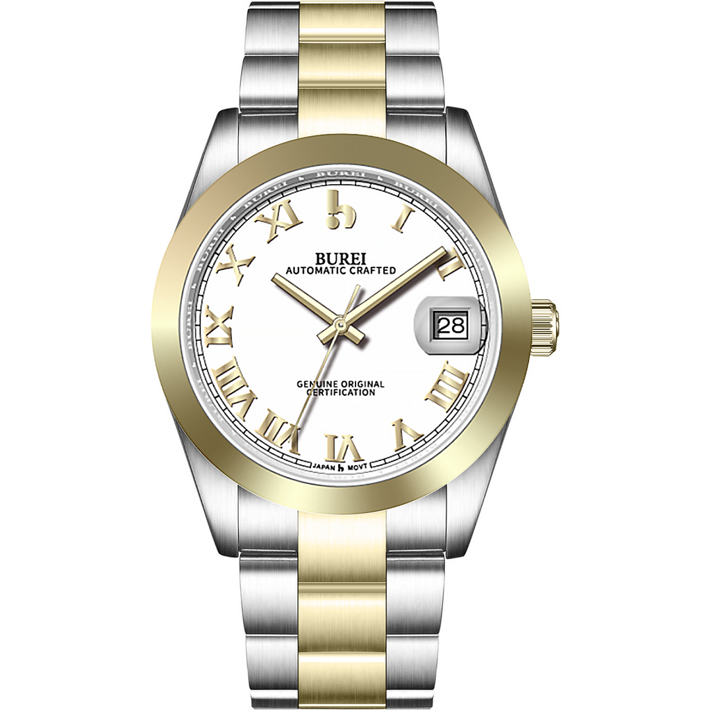 BUREI Men's Luxury Automatic Watch Fashion Waterproof Mechanical Watch, Adjustable Stainless Steel Two Tone Strap,Gift for Men