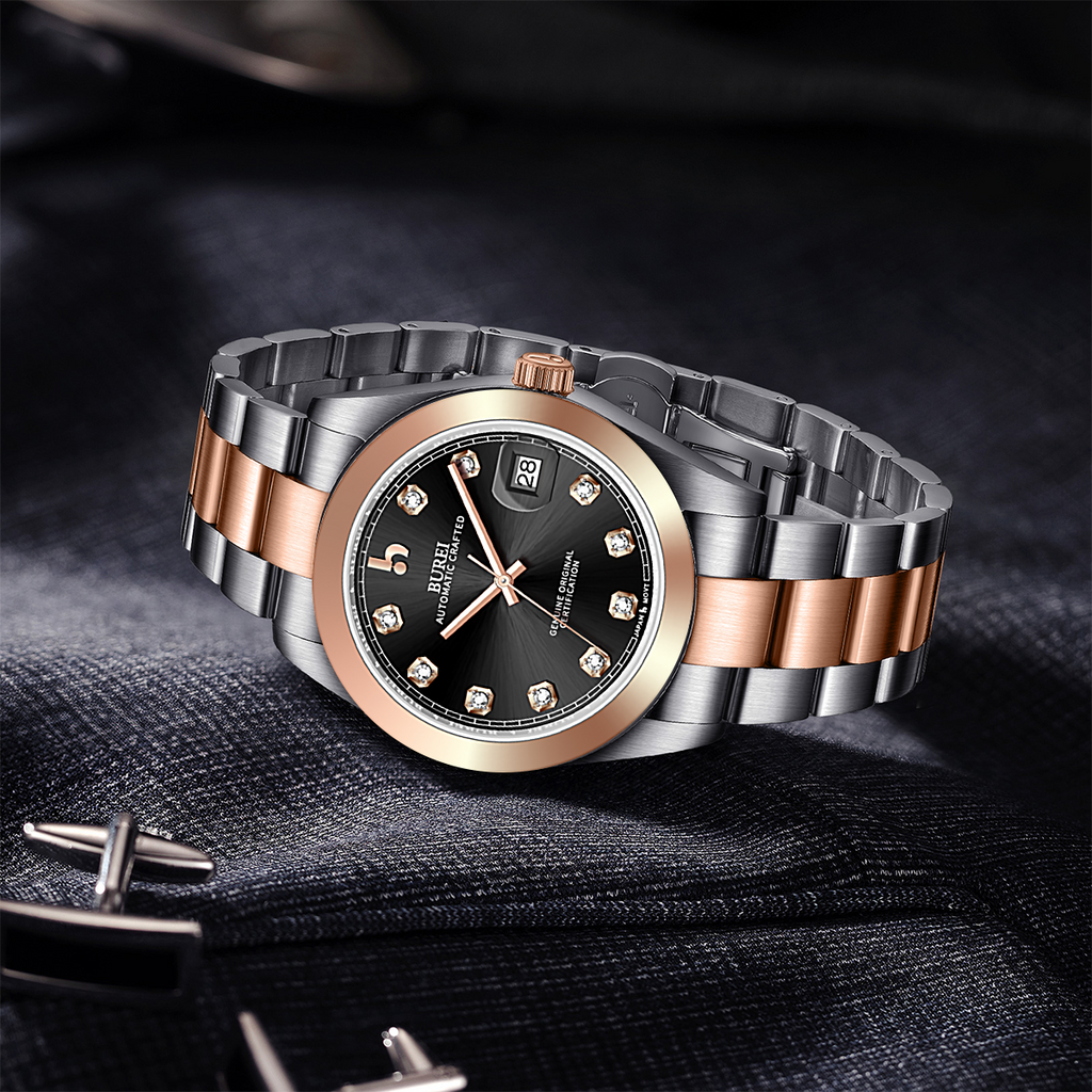 BUREI Men's Luxury Automatic Watch Fashion Waterproof Mechanical Watch, Adjustable Stainless Steel Two Tone Strap,Gift for Men