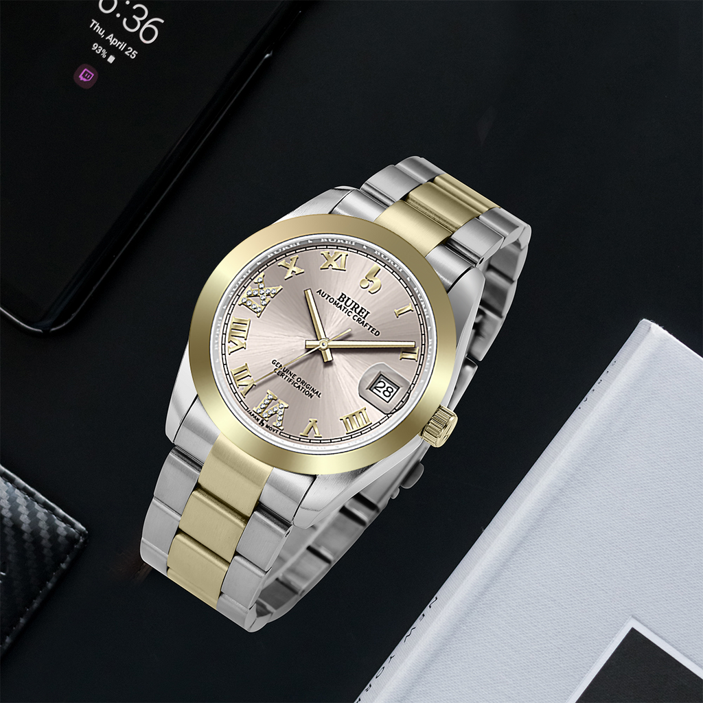 BUREI Men's Luxury Automatic Watch Fashion Waterproof Mechanical Watch, Adjustable Stainless Steel Two Tone Strap,Gift for Men